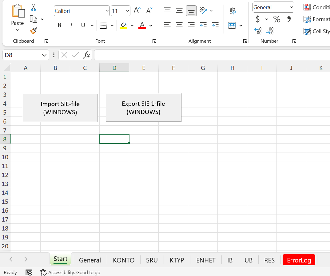 Verktyg för att skapa & redigera SIE1-filer i Excel