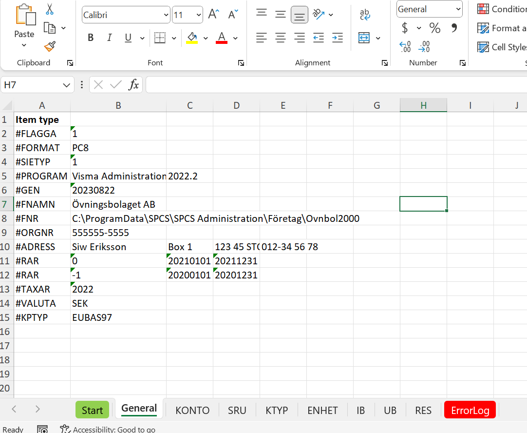 Verktyg för att skapa & redigera SIE1-filer i Excel