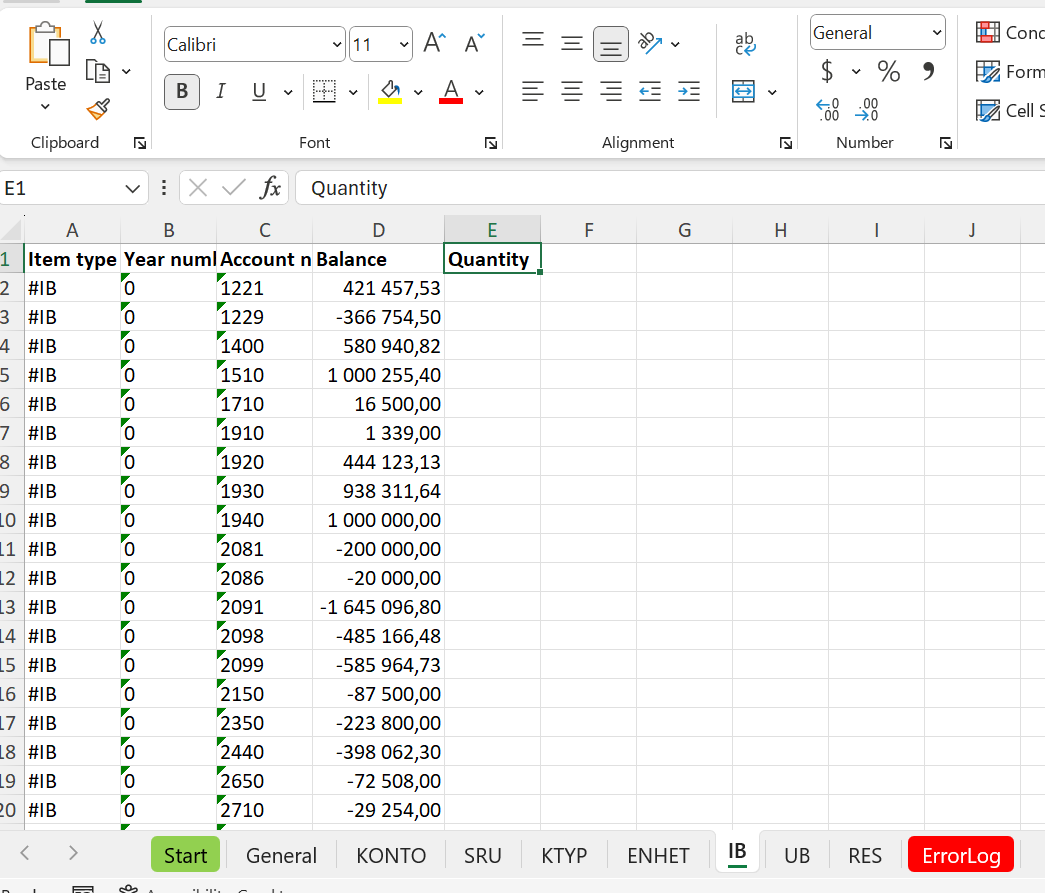 Verktyg för att skapa & redigera SIE1-filer i Excel