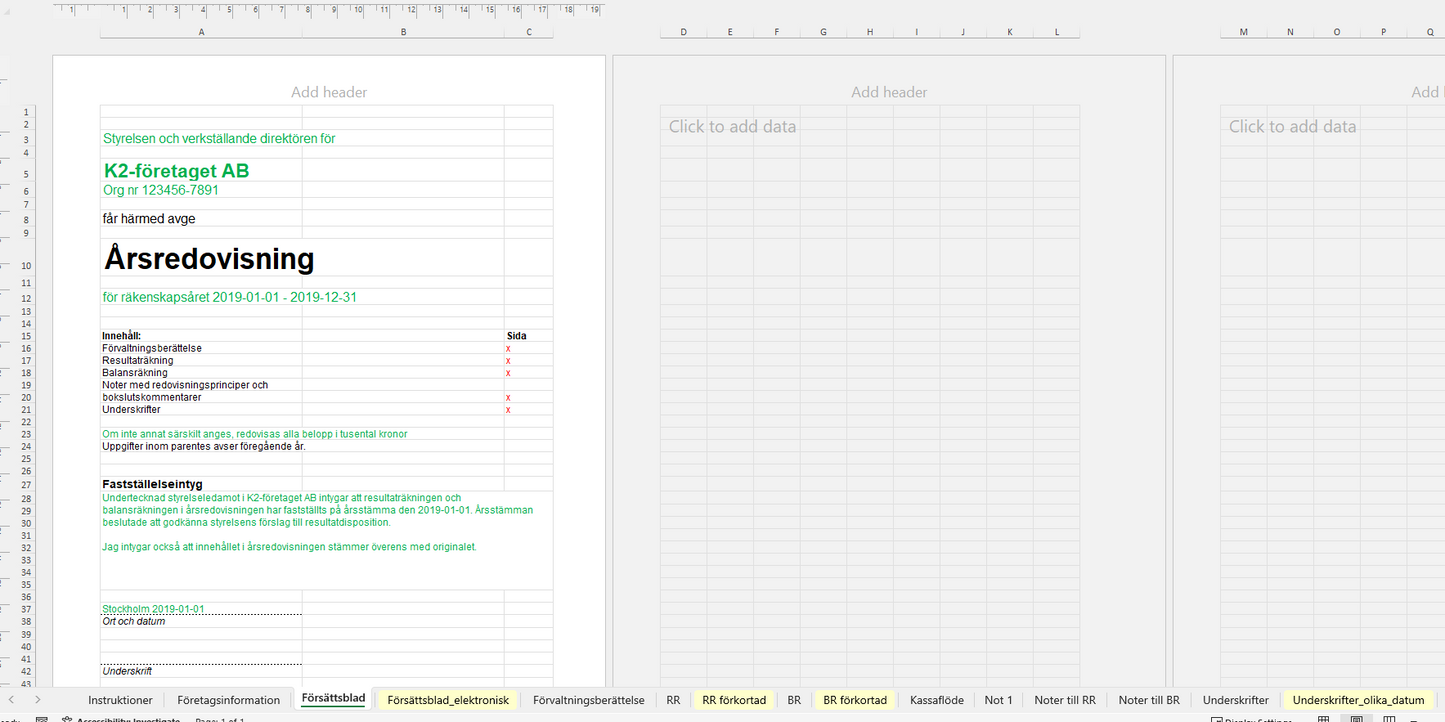Mall Årsredovisning K2 i Excel