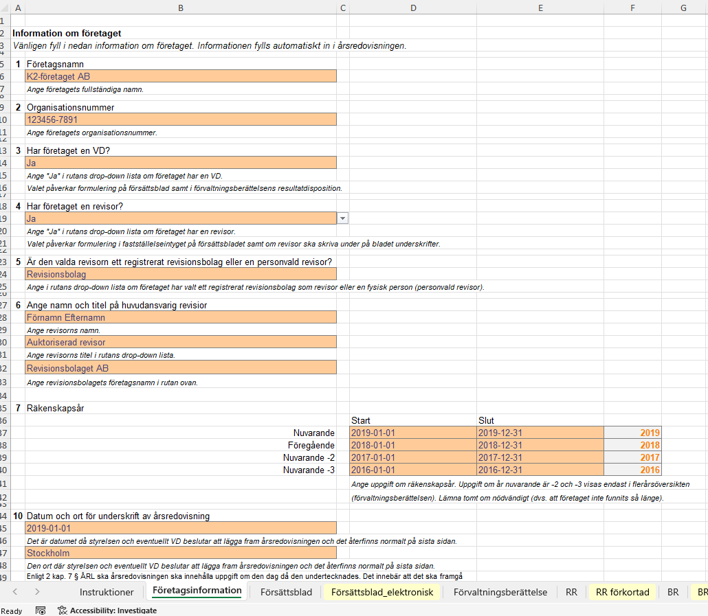 Mall Årsredovisning K2 i Excel