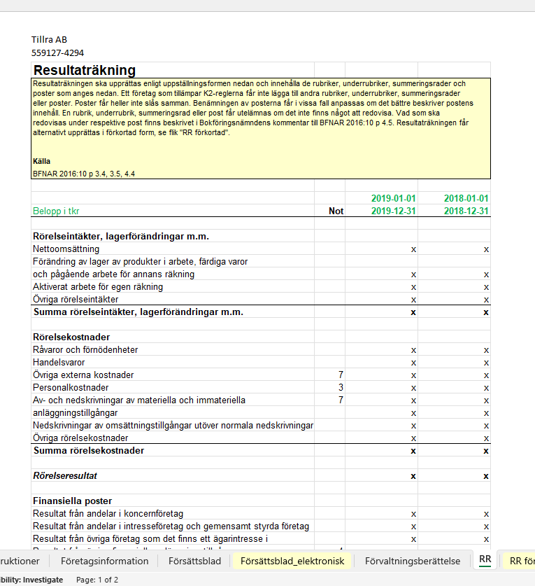 Mall Årsredovisning K2 i Excel